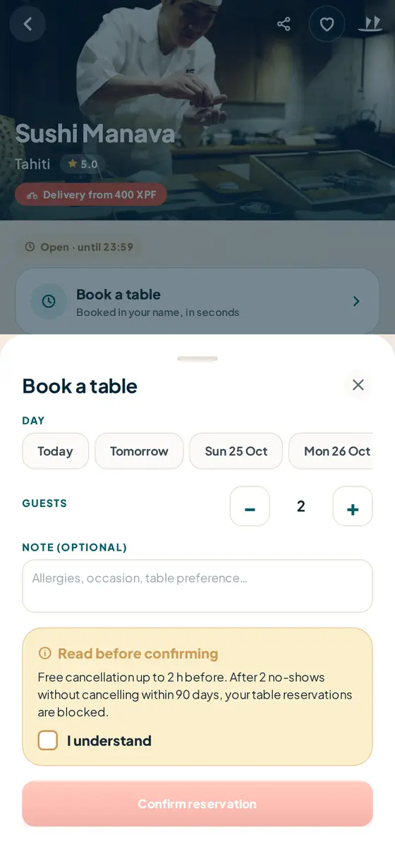 Booking a table: full slots and last tables