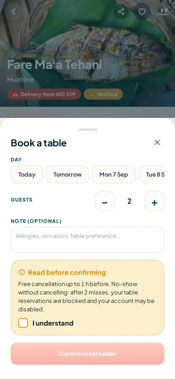 Booking a table: full slots and last tables