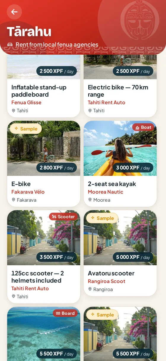 Rental catalogue in the Fenua’p app