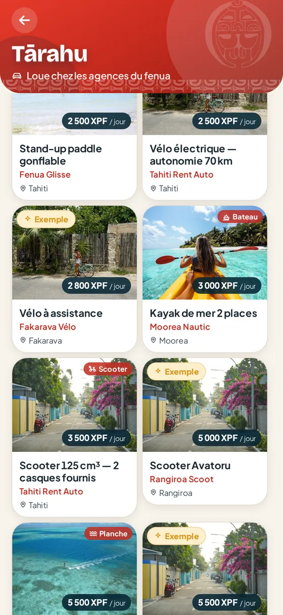 Catalogue de location dans l’app Fenua’p