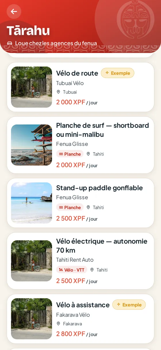 Catalogue de location en vue liste