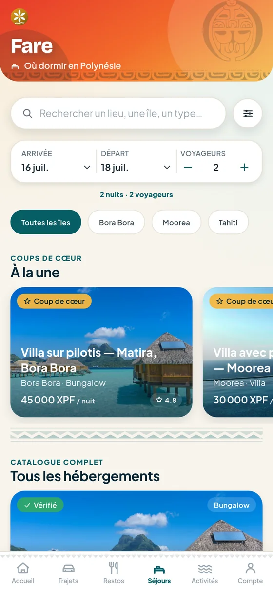 Service Séjours — Fenua’p